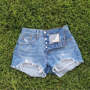 Levi's Blue Distressed Jean Shorts 501